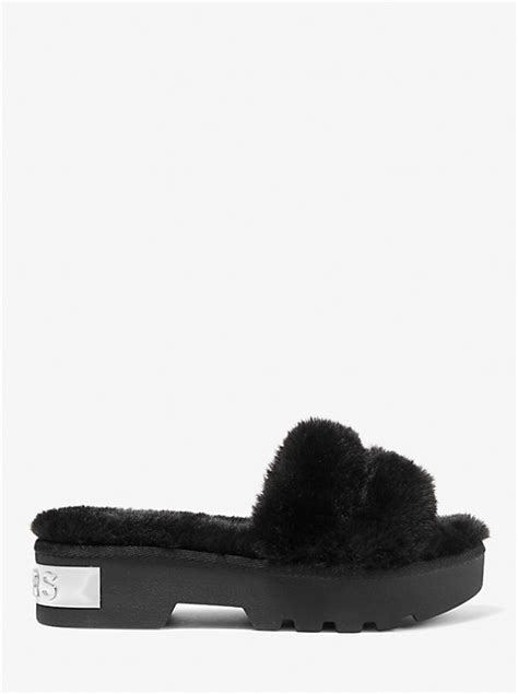 michael kors faux fur velcro slides|Alfie Faux Fur Platform Slide .